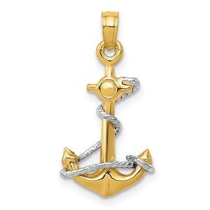 14k Two Tone Gold Small Anchor Adorned with a Rope Pendant